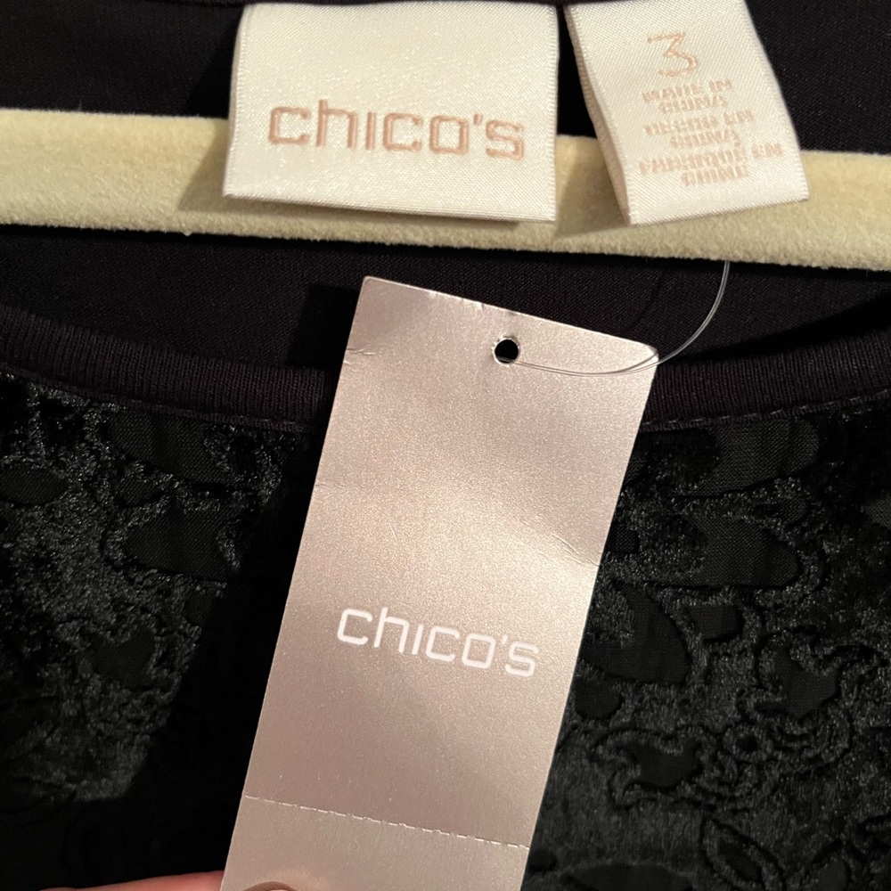 NEW Chico’s Black Velvet Beaded Hem Blouse - Picture 7 of 9